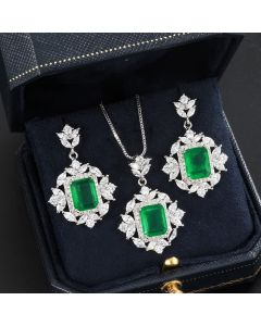 Buddha Stones Emerald Crystal Red Corundum Confidence Courage Ring Earrings Necklace Pendant - Red Set / (Ring+Necklace+Earrings)