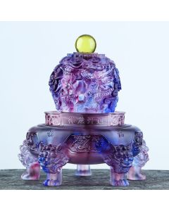 Buddha Stones Feng Shui Auspicious Dragon Handmade Liuli Crystal Rotatable Art Piece Luck Home Office Decoration - Gold