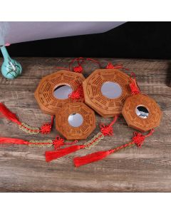 Feng Shui Bagua Map Peach Wood Five-Emperor Coins Chinese Knotting Balance Energy Map Mirror - 20*2cm / Concave Mirror / Bagua Map&Chinese Knotting