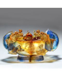 Buddha Stones Feng Shui Chinese Zodiac Dragon Handmade Liuli Crystal Art Piece Protection Home Office Decoration - Medium 19*13.5*11.8cm