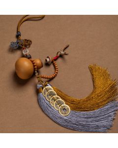 Buddha Stones Feng Shui Coins Gourd Chinese Knot Lucky Coins Five Emperor Money Wealth Tassels Decoration - IndianRed