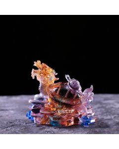 Buddha Stones Feng Shui Dragon Turtle Coins Handmade Liuli Crystal Luck Art Piece Home Office Decoration - Gold / Large