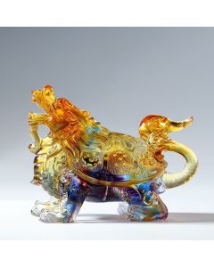 Buddha Stones Feng Shui Dragon Turtle Handmade Liuli Crystal Art Piece Home Office Decoration - Gold / Medium