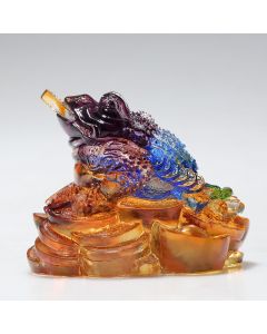 Buddha Stones Feng Shui Frog Handmade Liuli Crystal Art Piece Wealth Home Office Decoration - 17*13*12.5cm