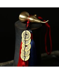 Buddha Stones Feng Shui Wu Lou Gourd Ancient Chinese Coins  Wealth Car Hanging Decoration - 2
