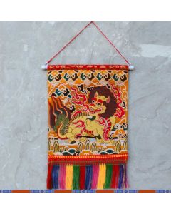 Feng Shui Kirin Spiritual Colorful Tassel Wall Art - Red