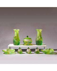 Buddha Stones Feng Shui Lotus Handmade Liuli Crystal Art Piece Home Office Offering Decoration - Water Purification Cup