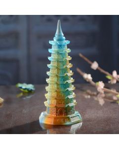 Buddha Stones Feng Shui Wenchang Tower Handmade Liuli Crystal Pagoda Art Piece Luck Home Office Decoration - Large (16.5cm*7cm)