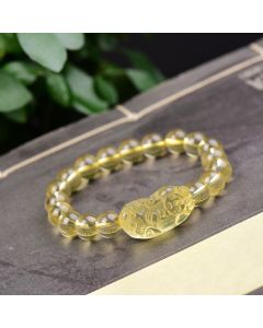 Buddha Stones FengShui Citrine PiXiu Wealth Bracelet - 14mm(Wrist Circumference 14-16cm)
