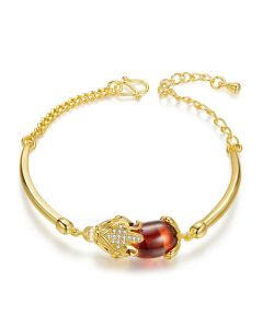 FengShui Golden Red Agate PiXiu Wealth Luck Bracelet - Copper