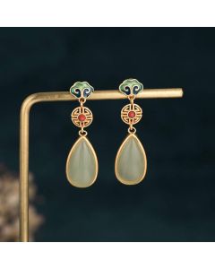 Buddha Stones FengShui Jade Double Happiness Fortune Earrings - Jade
