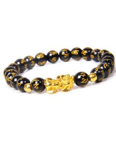 Buddha Stones FengShui Lucky Pixiu Obsidian Wealth Bracelet - Pink Crystal(Wrist Circumference: 15-16cm)