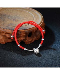 Buddha Stones FengShui Lucky Red String Bell Bracelet - Dark Red(Wrist Circumference 14-21cm)