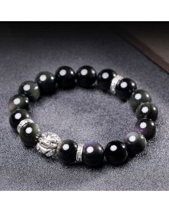 FengShui Natural Rainbow Obsidian PiXiu Blessing Bracelet - 14mm