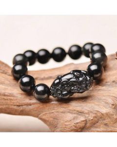 Buddha Stones FengShui PiXiu Obsidian Wealth Bracelet - 0.55 in (14mm)