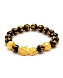 Buddha Stones FengShui PiXiu Obsidian Wealth Bracelet - 14mm