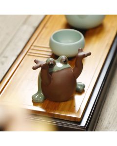 Buddha Stones FengShui Wealth Lucky Cute Frog Ceramic Tea Pet Figurine Decoration - Frog Arms Down 8.7*6.2cm
