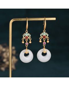 FengShui White Jade Blessing Drop Earrings - 5