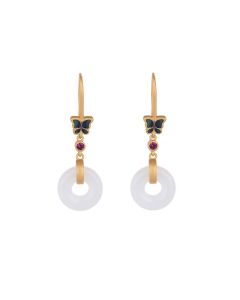 FengShui White Jade Butterfly Fortune Earrings - White Jade