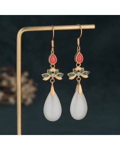Buddha Stones FengShui White Jade Luck Drop Earrings - 5