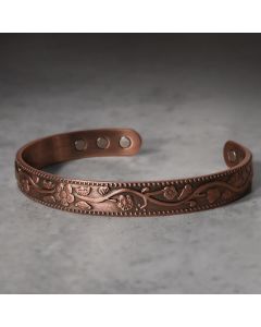 Buddha Stones Floral Magnetic Copper Adjustable Cuff Bracelet Bangle - Copper
