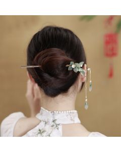 Flower Leaf Pearl Peace Tassel Hairpin - Flower&Leaf