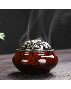 Buddha Stones Flower Pattern Ceramic Blessing Meditation Incense Burner Decoration - Yellow