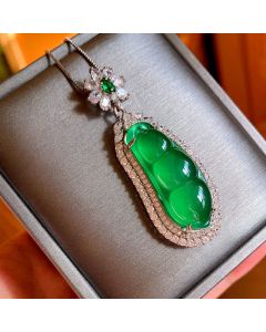 Fortune Bean Cyan Jade Luck Necklace Pendant - Cyan Jade(Success♥Healing)