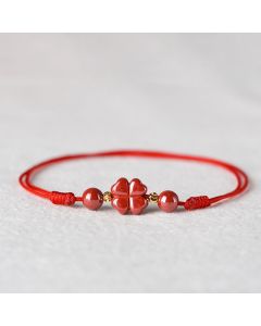 Buddha Stones Four Leaf Clover Cinnabar Blessing Calm String Bracelet Anklet - Black / Anklet Circumference 18-32cm