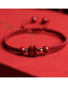 Buddha Stones Four Leaf Clover Five-petal Flower Cinnabar Blessing Red String Bracelet - Red Cinnabar / Happiness Five-petal Flower(Wrist Circumference 15-19cm)