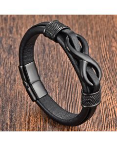 FREE Today: Balance and Calm Endless Knot Infinity Symbol Design Titanium Steel Leather Buckle Bracelet - Silver(Wrist Circumference: 18-20cm)