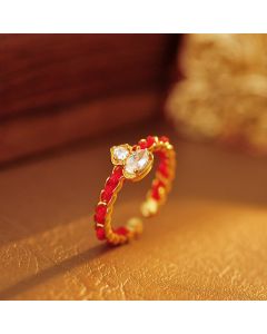 Buddha Stones Red String Copper Alloy Gourd Blessing Open Band Ring - Gourd Ring (US8)