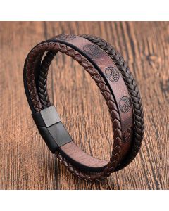 FREE Today: Connection and Calm Braided Pattern Leather Titanium Steel Tree Of Life Wrap Bracelet - Multi Layer(Wrist Circumference: 7.5–7.9 in / 19–20 cm)