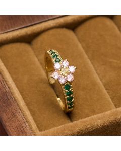 Buddha Stones Copper Lotus Enlightenment Inlaid Floral Open Ring - 17mm-US7