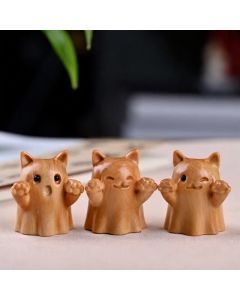 FREE Today: Healing and Inner Peace Pine Wood Carved Winking Cat Cute Animal Decor - Blink Approx. 5 cm
