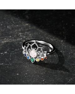 Buddha Stones Copper Lotus Multicolor Zircon Inlaid Healing Ring - 16.5mm-US6
