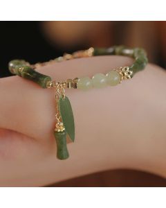 FREE Today: Keep Alive Jade Bamboo Pattern Luck Abundance Bracelet - Bamboo Lily Of The Valley(Wrist Circumference 15-16cm)
