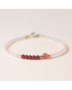 FREE Today: Loving Energy and Passionate 2mm Rose Quartz Garnet Strawberry Quartz Ultra-Thin Beads Bracelet - 2mm Rose Quartz / 16cm
