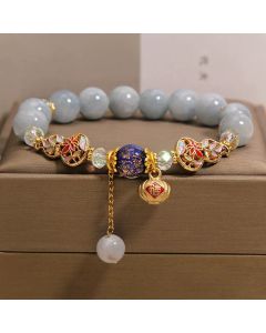 FREE Today: Luck and Healing Aquamarine Fu Character Cloisonné Gourd Dangle Round Bracelet - Pink Chalcedony(Inner Peace ♥ Forgiveness)