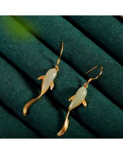 FREE Today: Luck and Healing Fish Pattern Jade Dangle Drop Earrings - Jade