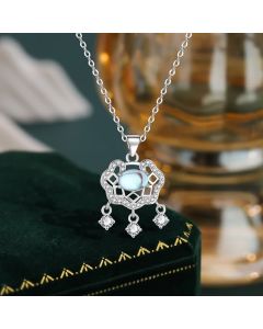 Buddha Stones Moonstone Peace Lock Chinese Lock Charm New Beginnings Necklace - Moonstone(Glow Varies – Subtle to Strong)