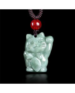 FREE Today: Prosperity and Abundance Lucky Cat Jade Necklace Pendant - Aqua Jade