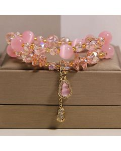 FREE Today: Prosperity and Confidence Cat's Eye Gourd Pendant Double Layer Beaded Bracelet - Pink Cat's Eye