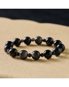 Buddha Stones Black Obsidian Single Double Layer Round Bead Protection Bracelet - 8mm Black Obsidian / Single Wrap