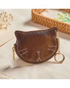 Buddha Stones Vintage Cat Shape Zipper Leather Charm Purse - SaddleBrown (Approx. 10 cm × 1.3 cm × 7.4 cm)