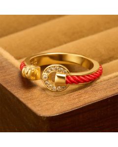 Buddha Stones Red String Protection Round Accent Open Ring - Red String Ring / Approx. US6-7
