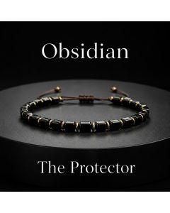 Buddha Stones Black Obsidian Protection Square Bead Braided Adjustable Bracelet - Black Obsidian (Wrist Circumference: 6.3-8.3 in/16-21 cm)