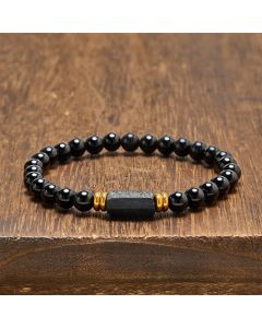 FREE Today: Protection and Transformation Black Obsidian Black Tourmaline Minimalist Round Bead Bracelet - Black Obsidian&Black Tourmaline (Raw elongated form · size varies) / 10mm (Wrist Circumference: 16-17cm)