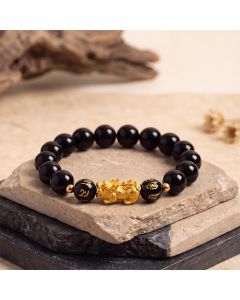 Buddha Stones Black Obsidian Chalcedony Pi Xiu Om Mani Padme Hum Purification Bracelet - Black Obsidian(Protection ♥ Grounding)