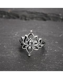 Buddha Stones Vintage Silver Tone Lotus Purity Statement Ring - 15.7mm-US5